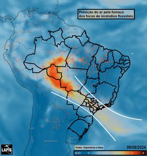 Imagem de satélite mostra trajetória da fumaça do Pantanal (Foto: Divulgação Lapis)