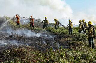 Militares e brigadistas somam forças para apagar incêndio no Mato Grosso (Foto: Michel Alvim/Governo de MT)