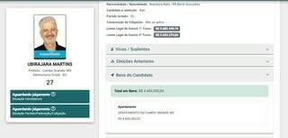 Registro de patrimônio declarado por Ubirajara (Foto: Reprodução/Justiça Eleitoral)