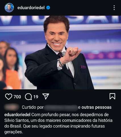 Riedel lamenta a morte de Silvio Santos e destaca legado do apresentador