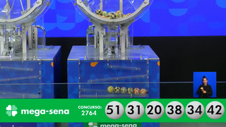 Concurso 2.764 da Mega-Sena deu início aos sorteios disponibilizando prêmio de R$ 62.156.999,34 aos acertadores das dezenas: 20, 31, 34, 38, 42, 51. (Foto: Reprodução/Caixa)