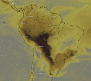 Imagem do satélite mostra concentração de dióxido de carbono na atmosfera (Foto: Reprodução/Windy)