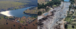 Foto que mostra o antes e o depois da barragem (Foto: reprodução) 