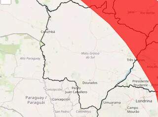 Faixa vermelha no mapa indica onda de calor (Foto: reprodução / Inmet)