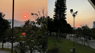 Amanhecer em Florianópolis (SC) revela fumaça no céu (Foto: Reprodução/Redes Sociais/Divulgação do NSC Total)