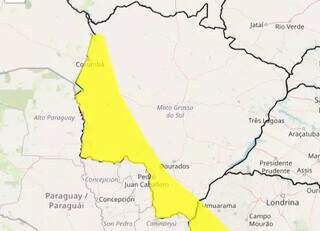 Alerta, de cor amarela, para declínio de temperatura (Foto: reprodução / Inmet)