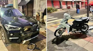 Acidente foi entre carro e motocicleta em cruzamento sinalizado com semáforo (Foto: Direto das Ruas)