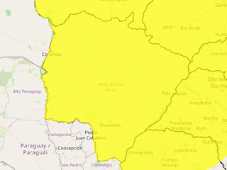 Área em amarelo indica alerta para a baixa umidade do ar em MS (Arte: Inmet)