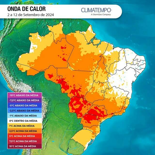 Temperaturas podem ficar até 5ºC acima da média em MS. (Foto: Climatempo)