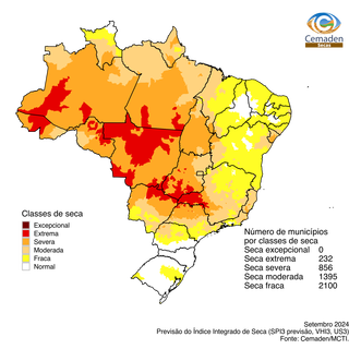 Mapa de previsão sobre o impacto da seca no Brasil, em setembro (Imagem: Cemaden/Reprodução)