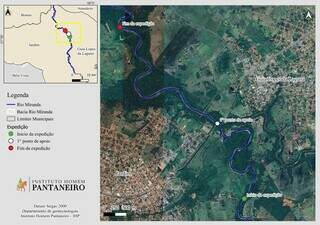 Trajeto percorrido pela expedição técnica de proteção do Rio Miranda realizada pelo IHP, Iasb e IGMA (Foto: Reprodução)