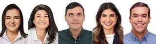 Candidatos à prefeitura de Campo Grande, Adriane Lopes, Rose Modesto, Luso Queiroz, Camila Jara e Beto Pereira (Foto: Divulgação)