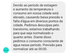 Captura de tela com mensagem do canal de atendimento da Águas Guaririoba (Foto: Direto das Ruas)