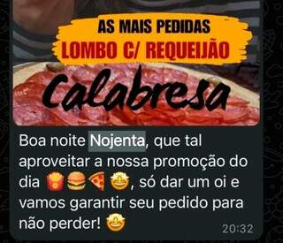 &ldquo;Nojenta, que tal aproveitar nossa promo&ccedil;&atilde;o?&rdquo;, diz pizzaria a cliente