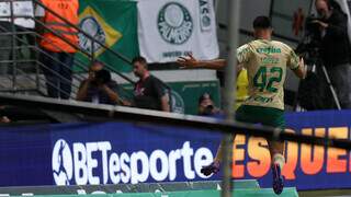 O jogador Flaco López comemora seu gol contra a eqiupe do Criciúma (Foto: Cesar Greco/Palmeiras)