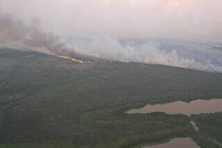 Imagem aérea do foco de incêndio no Pantanal, na região de Porto Índio (Foto: CBM/MS)