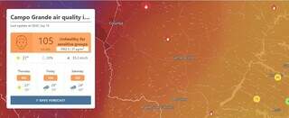 Plataforma suíça mostra as condições do ar em Campo Grande e mapa de MS (Foto/Reprodução/IQAir)