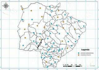 Cobertura completa: mapa mostra localização das 61 estações meteorológicas em Mato Grosso do Sul