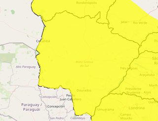 Área em amarelo indica onda de calor em todo MS (Arte: Inmet)