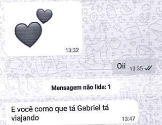 Mensagem que Gabriel trocou com a mãe do celular roubado de empregada. (Foto: Direto das Ruas)