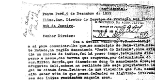 Denúncia feita em 1952 sobre dispersão de núcleo de indígenas: &#34;Trata-se de uma violência&#34;. (Foto: Reprodução)