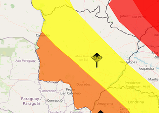 Áreas em laranja e amarelo indicam risco de tempestade (Arte: Inmet)
