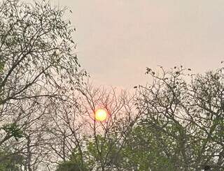 Sol ofuscado pela densa fumaça na tarde desta quinta (26) no Pantanal (Foto: Aquuivo pessoal)