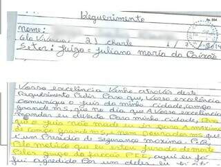 Cara escrita pelo preso, pedindo para não ser transferido para a máxima, em Campo Grande, ou para Dourados (Foto/Reprodução)