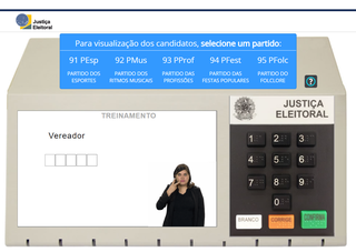 Plataforma criada para eleitor treinar o uso da urna eletrônica, com candidatos fictícios (Foto: Reprodução)