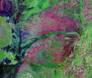 Imagem de satélite de parte do Pantanal onde será desenvolvida a pesquisa (Mosaico NASA Geocover Circas, 2000)