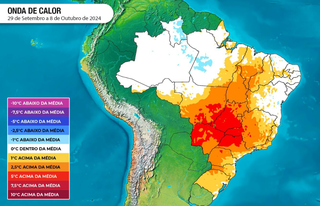 Área em vermelha, sobre MS, indica onda de calor (Arte: Climatempo)