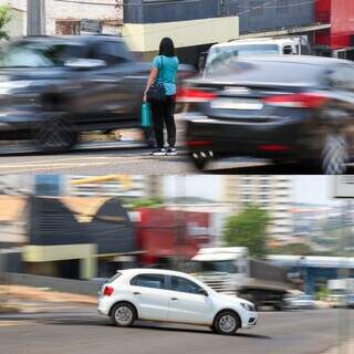 Mulher atravessa fora da faixa e se arrisca entre carros e condutor faz conversão irregular: exemplos de infrações no mesmo trecho da Rua Ceará (Foto: Henrique Kawaminami)