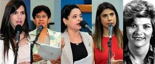 Ex-vereadoras Juliana Zorzo; Aparecida Amaral, a &#34;Cida&#34;; Dharleng Campos; Camila Jara e  Marilene de Moraes Coimbra (Fotos: Divulgação/CMCG)