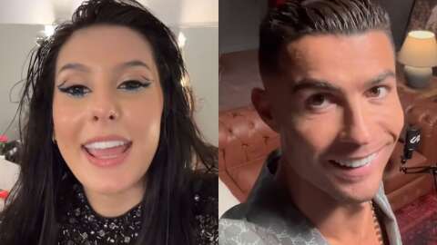 Cristiano Ronaldo mima Ana Castela com camiseta e chuteiras