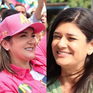 Adriane Lopes e Rose Modesto nas ruas durante campanha eleitoral pelo primeiro turno (Fotos: Reprodução do Instagram/Osmar Veiga)