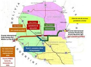 Mapa da obra da Rota Bioceância mostra andamento dos trabalhos (Foto/Reprodução)