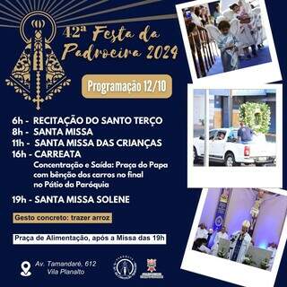 Programação do dia 12 de outubro na Paróquia Nossa Senhora Aparecida (Imagem: Divulgação)