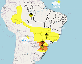 Mapa de avisos meteorológicos para o Brasil nesta quarta-feira (Foto: Reprodução)