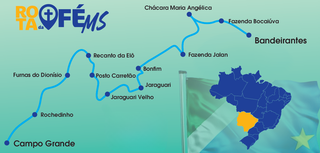 Mapa da &#34;Rota da Fé&#34;, com trajeto de 140 km, que passa por estradas vicinais e capelas importantes de MS (Foto: Divulgação)