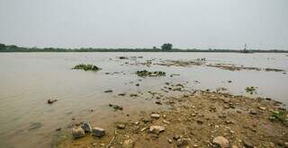 Seca em trecho do Rio Paraguai em Ladário (Foto: Diário Corumbaense)