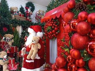 Loja tem escultura gigante do Papai Noel e variedade de decorações (Foto: Idaicy Solano)