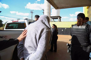 Tiago Basso, quando foi preso na segunda fase da Tromper e chegava ao Presídio de Trânsito de Campo Grande (Foto: Alex Machado/Arquivo)