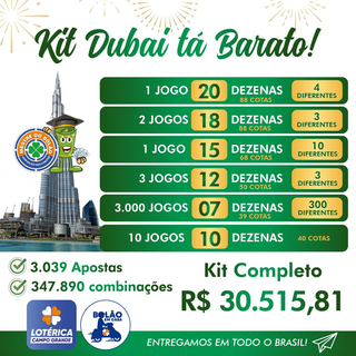 Kit Dubai Tá Barato! foi feito para multiplicar suas chances de ganhar com mais de 300 mil combinações! (Foto: Divulgação)