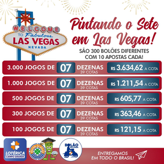 Pintando o Sete em Las Vegas reúne incríveis e abrangentes combinações divididos em bolões com apostas de 7 dezenas, conjuntos que cabem em todos os bolsos. (Foto: Divulgação)