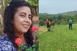 À esquerda, mulher que estava desaparecida e à direita, equipes em buscas. (Foto: Aqui é Destaque)