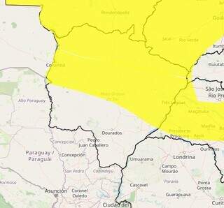 O alerta se estende pela região norte e sudeste do Estado (Foto: Reprodução Inmet)