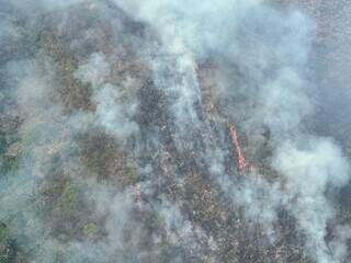 Do alto, fumaça na Serra do Amolar, em Corumbá (Foto/Divulgação/IHP)