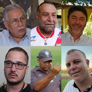 Candidatos confirmados até o momento (de cima para baixo da esquerda para direita): Estevão Petrallás; Cláudio Barbosa; Paulo Telles; André Baird; Toni Vieira e Marcos Araújo 