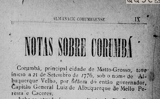 Almanaque publicado em 1899 com descrições de Corumbá. (Foto: Reprodução/Biblioteca Nacional)