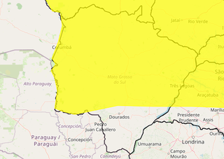 Área em amarelo indica risco de chuva intensa (Arte: Inmet)